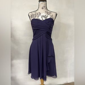 David’s Bridal Dark Purple Strapless Chiffon Bridesmaid Dress Size: 4